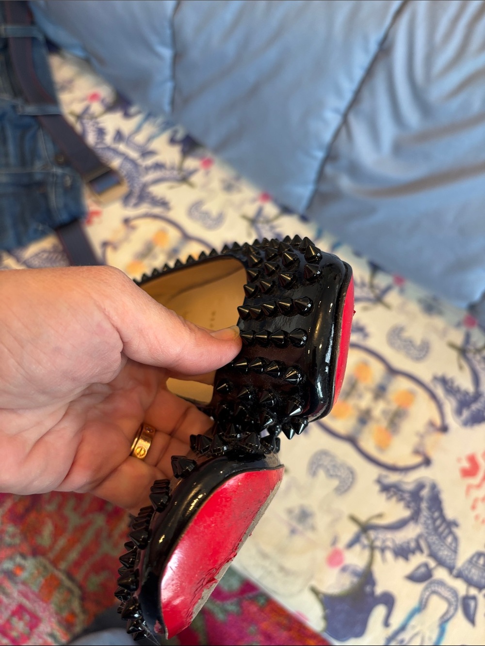 Christian Louboutin Black Patent Spike-Embellished Ballet Flats - Picture 6 of 8